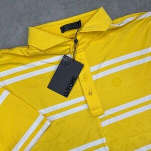 G/FORE Offset Polo Shirt Mens Large‎ Yellow Striped Performance Stretch Golf New